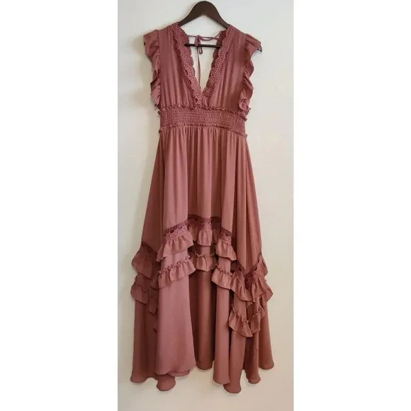 Baltic Born | Dresses | Baltic Born Jasmine Ruffle Maxi Dress In Rosy Brown  Size Small | Poshmark